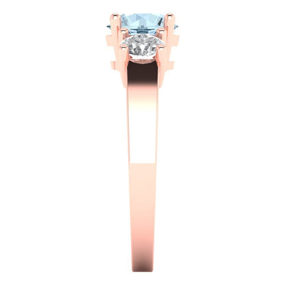 1.5 cttw Natural Aquamarine Three-Stone Engagement Ring - Solid Gold (Round Cut,6.5mm)