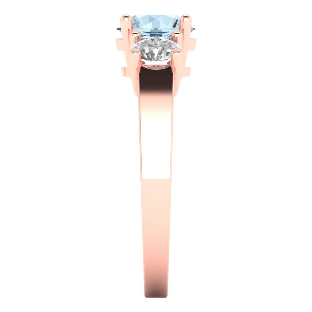 1.5 cttw Zirconia Simulated Blue Diamond Three-Stone Engagement Ring - Solid Gold (VVS1, Round Cut,6.5mm)