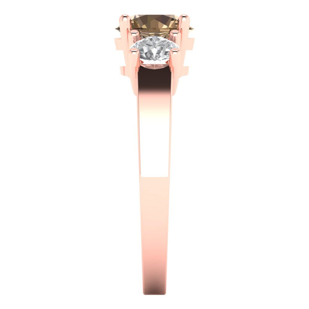 1.5 cttw Zirconia Simulated Champagne Diamond Three-Stone Engagement Ring - Solid Gold (VVS1, Round Cut,6.5mm)