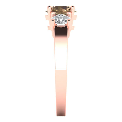 1.5 cttw Zirconia Simulated Champagne Diamond Three-Stone Engagement Ring - Solid Gold (VVS1, Round Cut,6.5mm)