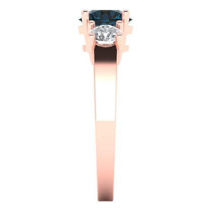 1.5 cttw Natural London Blue Topaz Three-Stone Engagement Ring - Solid Gold (Round Cut,6.5mm)