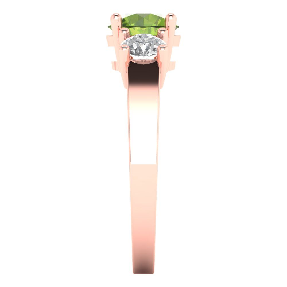 1.5 cttw Natural Peridot Three-Stone Engagement Ring - Solid Gold (Round Cut,6.5mm)