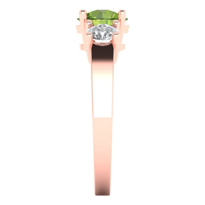 1.5 cttw Natural Peridot Three-Stone Engagement Ring - Solid Gold (Round Cut,6.5mm)