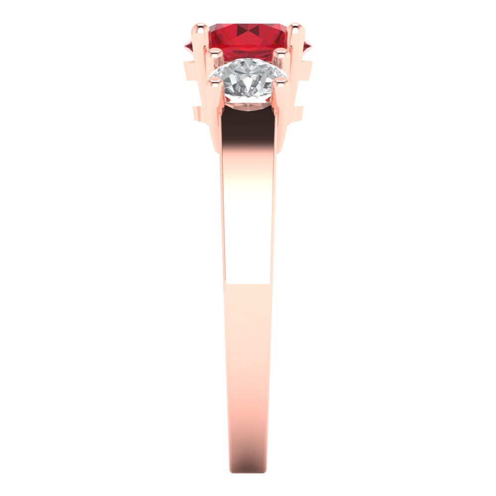 1.5 cttw Simulated Ruby Three-Stone Engagement Ring - Solid Rose Gold (VVS1, Round Cut,6.5mm)