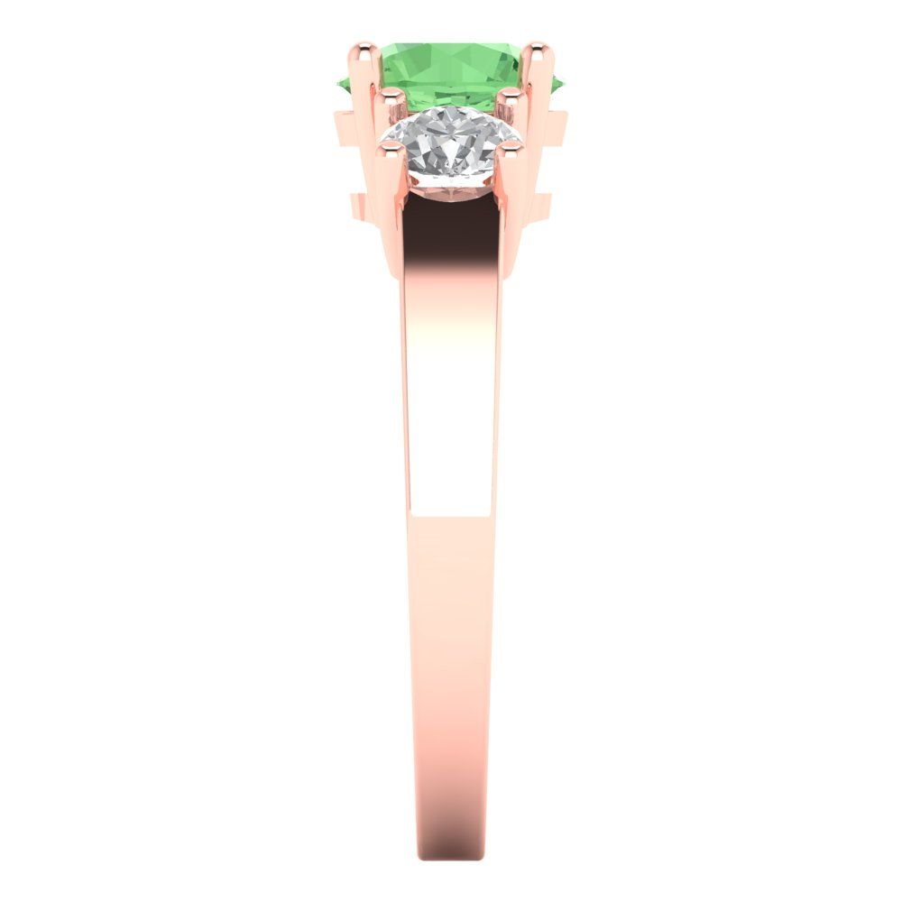 1.5 cttw Zirconia Simulated Green Diamond Three-Stone Engagement Ring - Solid Gold (VVS1, Round Cut,6.5mm)