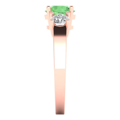 1.5 cttw Zirconia Simulated Green Diamond Three-Stone Engagement Ring - Solid Gold (VVS1, Round Cut,6.5mm)