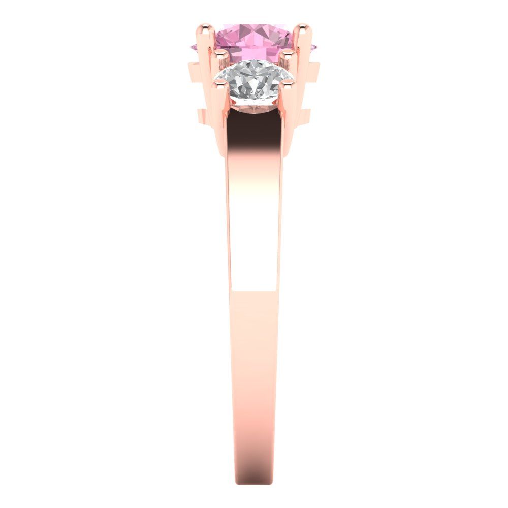 1.5 cttw Zirconia Simulated Pink Diamond Three-Stone Engagement Ring - Solid Gold (VVS1, Round Cut,6.5mm)