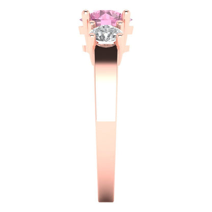 1.5 cttw Zirconia Simulated Pink Diamond Three-Stone Engagement Ring - Solid Gold (VVS1, Round Cut,6.5mm)