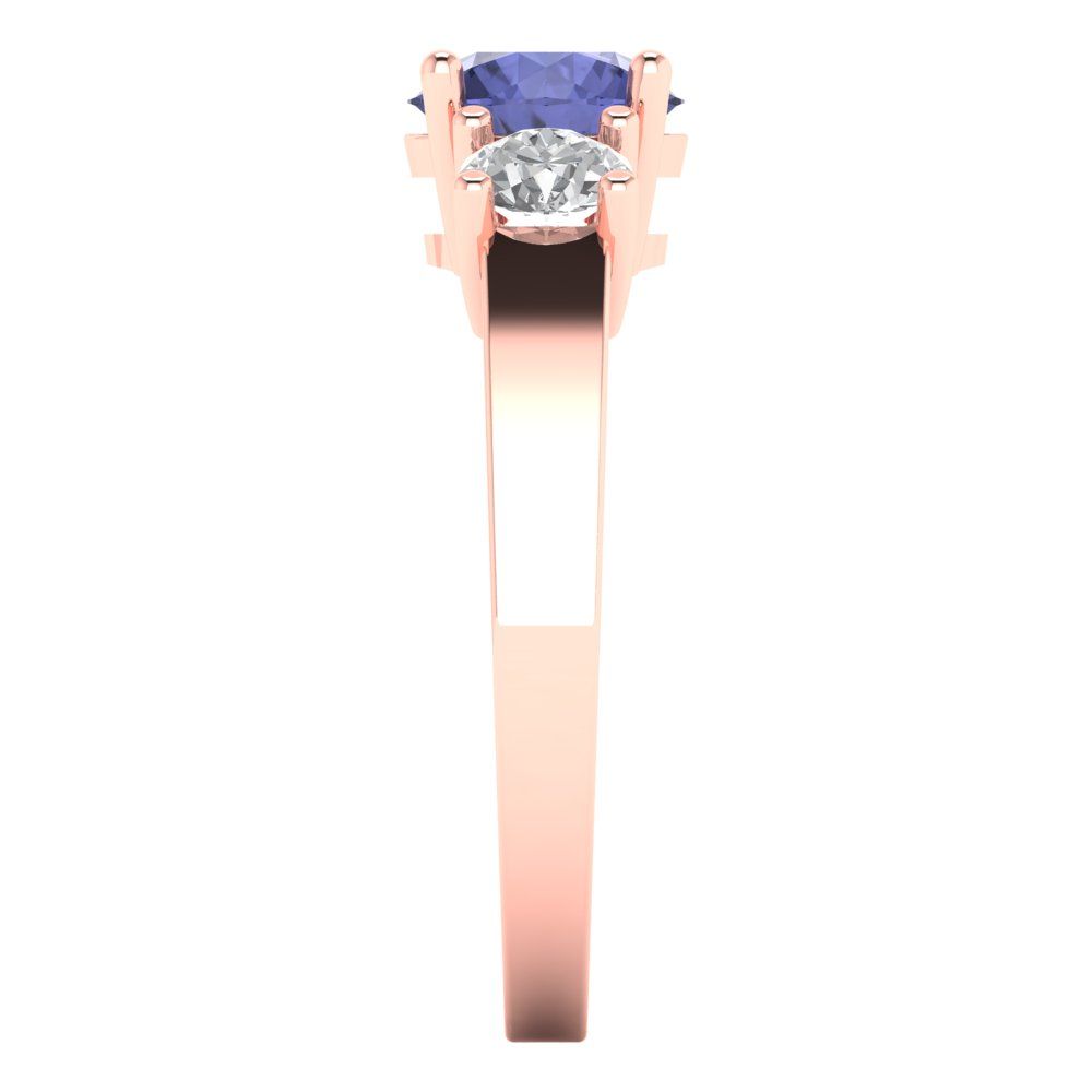 1.5 cttw Simulated Tanzanite Three-Stone Engagement Ring - Solid Gold (Round Cut,6.5mm)