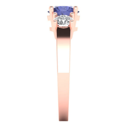 1.5 cttw Simulated Tanzanite Three-Stone Engagement Ring - Solid Gold (Round Cut,6.5mm)