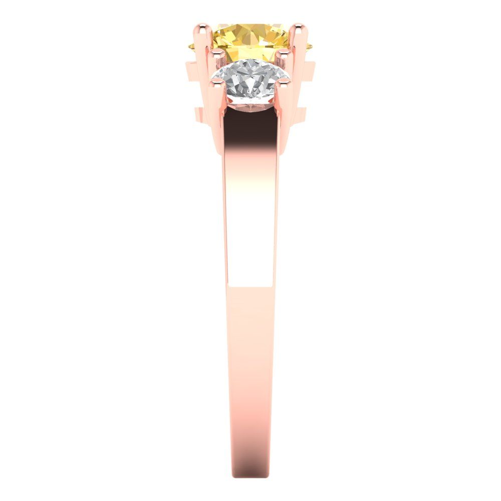 1.5 cttw Zirconia Simulated Yellow Diamond Three-Stone Engagement Ring - Solid Gold (VVS1, Round Cut,6.5mm)