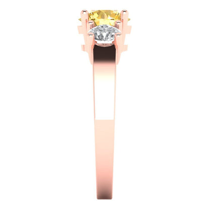 1.5 cttw Zirconia Simulated Yellow Diamond Three-Stone Engagement Ring - Solid Gold (VVS1, Round Cut,6.5mm)