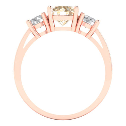 1.5 cttw Natural Morganite Three-Stone Engagement Ring - Solid Gold (Round Cut,6.5mm)