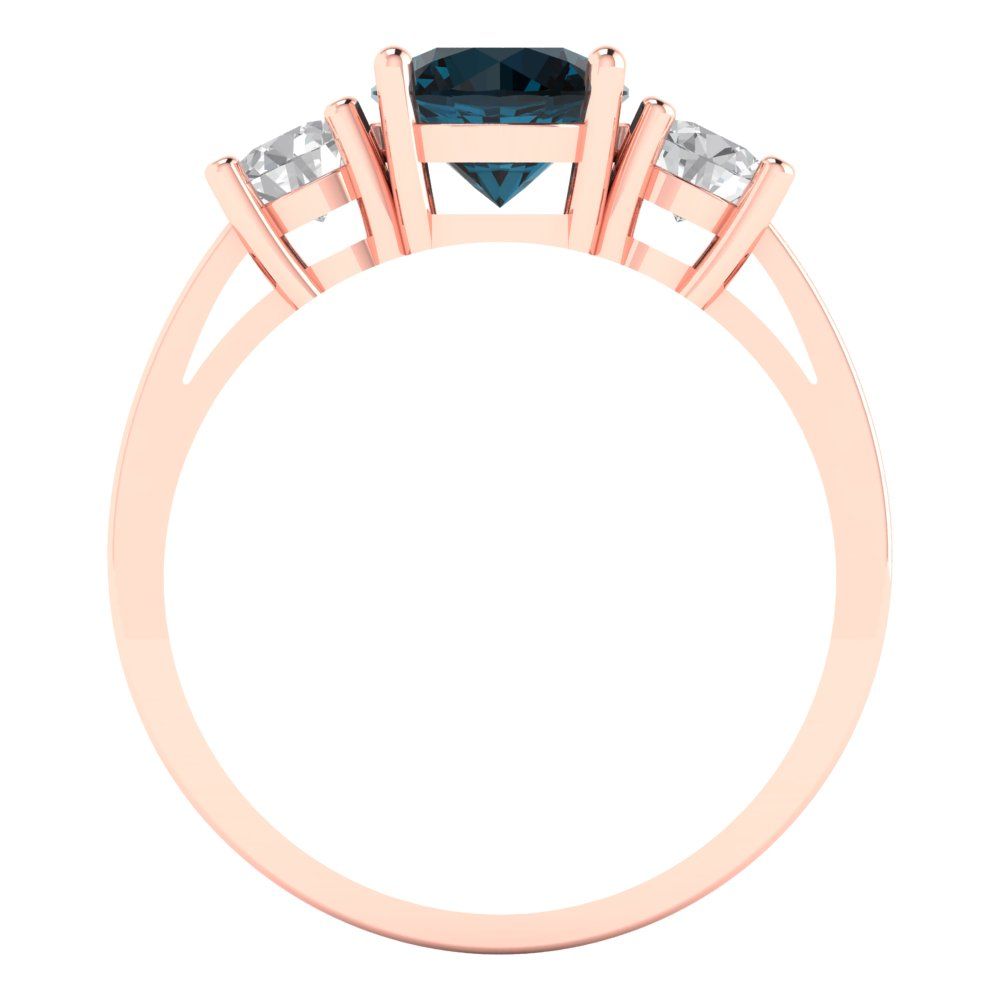 1.5 cttw Natural London Blue Topaz Three-Stone Engagement Ring - Solid Gold (Round Cut,6.5mm)