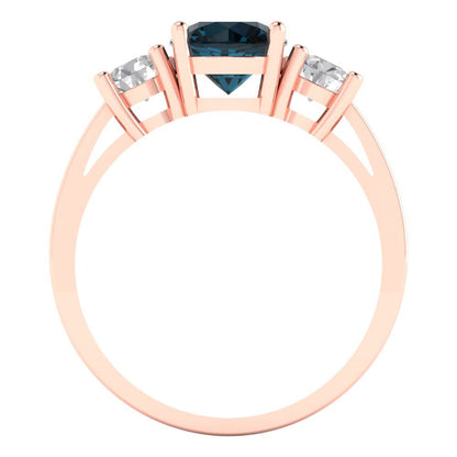 1.5 cttw Natural London Blue Topaz Three-Stone Engagement Ring - Solid Gold (Round Cut,6.5mm)