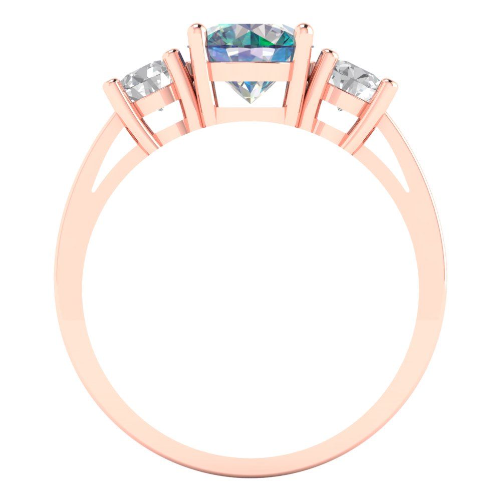 1.5 cttw Blue Moissanite Three-Stone Engagement Ring - Solid Gold (Round Cut,6.5mm)