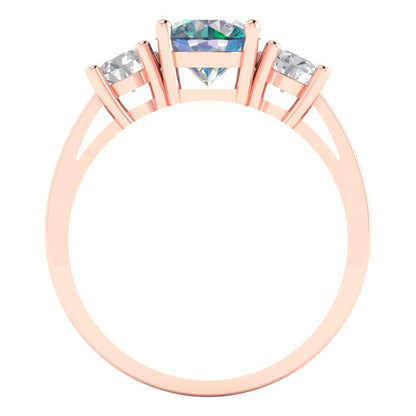 1.5 cttw Blue Moissanite Three-Stone Engagement Ring - Solid Gold (Round Cut,6.5mm)