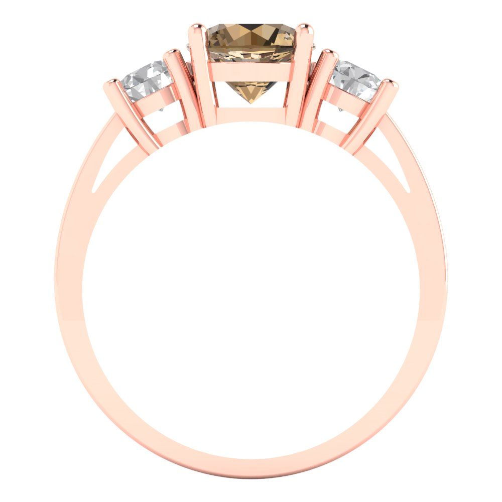 1.5 cttw Zirconia Simulated Champagne Diamond Three-Stone Engagement Ring - Solid Gold (VVS1, Round Cut,6.5mm)