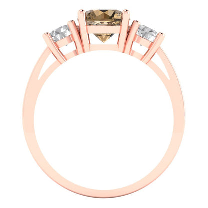 1.5 cttw Zirconia Simulated Champagne Diamond Three-Stone Engagement Ring - Solid Gold (VVS1, Round Cut,6.5mm)