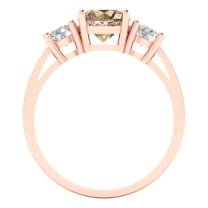 1.5 cttw Yellow Moissanite Three-Stone Engagement Ring - Solid Gold (Round Cut,6.5mm)