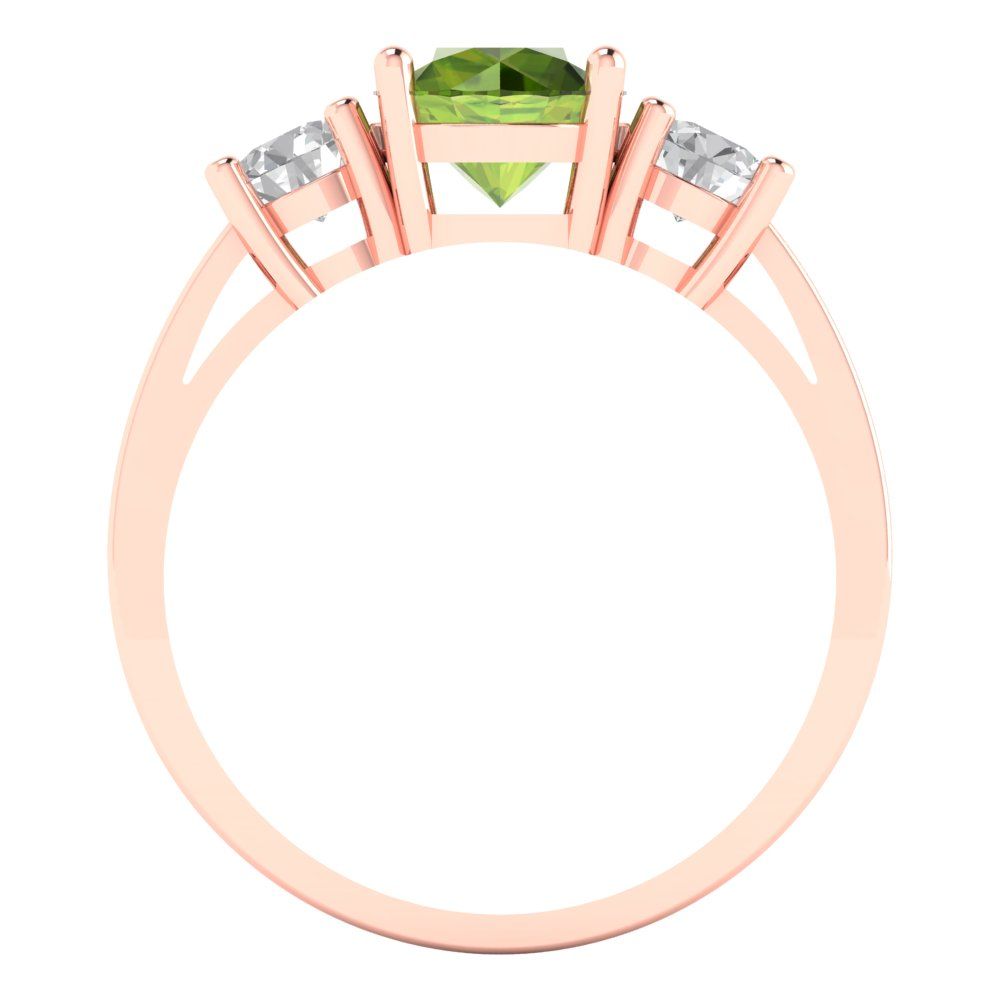 1.5 cttw Natural Peridot Three-Stone Engagement Ring - Solid Gold (Round Cut,6.5mm)