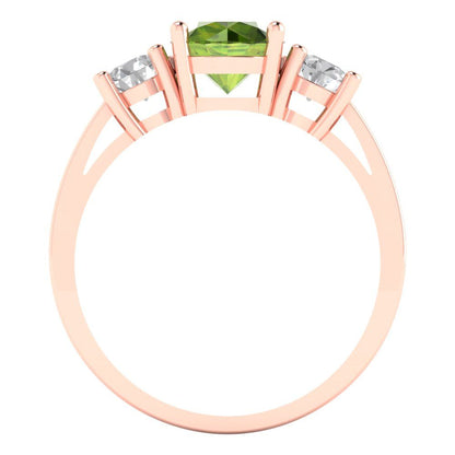 1.5 cttw Natural Peridot Three-Stone Engagement Ring - Solid Gold (Round Cut,6.5mm)