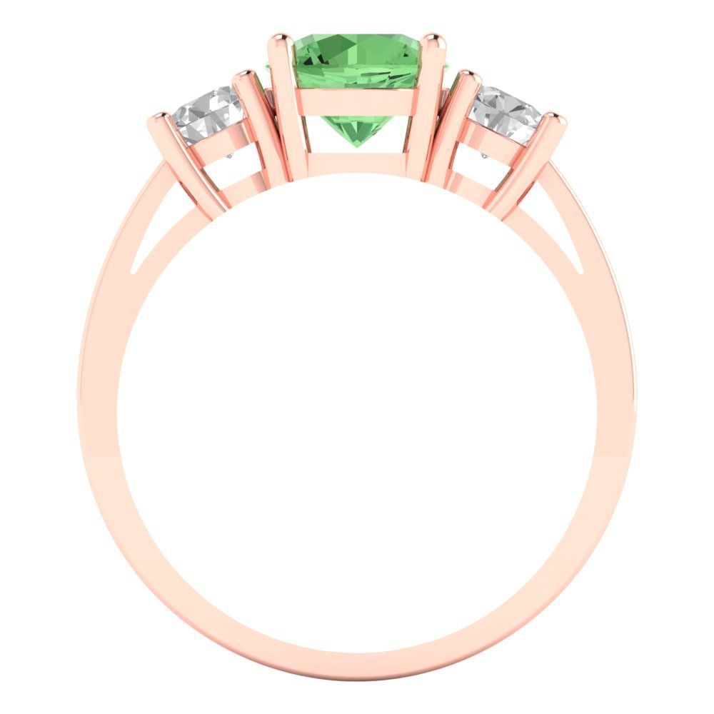 1.5 cttw Zirconia Simulated Green Diamond Three-Stone Engagement Ring - Solid Gold (VVS1, Round Cut,6.5mm)