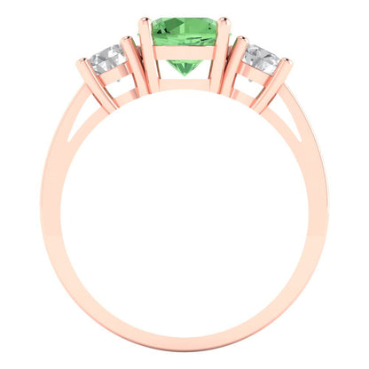 1.5 cttw Zirconia Simulated Green Diamond Three-Stone Engagement Ring - Solid Gold (VVS1, Round Cut,6.5mm)