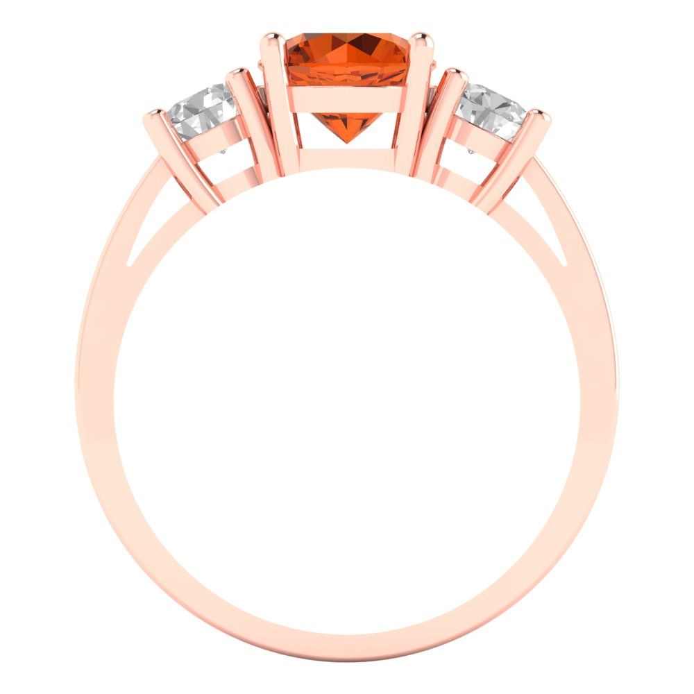 1.5 cttw Simulated Ruby Three-Stone Engagement Ring - Solid Rose Gold (VVS1, Round Cut,6.5mm)