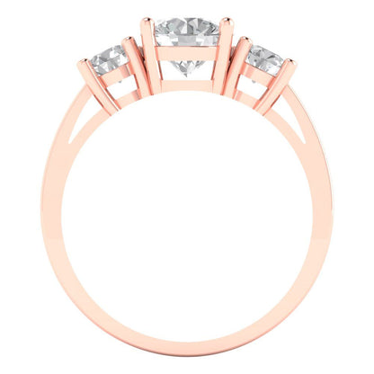 1.5 cttw Certified Moissanite Three-Stone Engagement Ring - Solid Gold (VVS1, D-F,Round Cut,6.5mm)