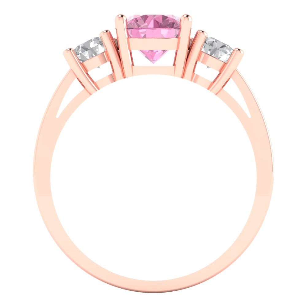 1.5 cttw Zirconia Simulated Pink Diamond Three-Stone Engagement Ring - Solid Gold (VVS1, Round Cut,6.5mm)