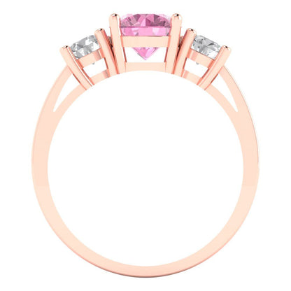 1.5 cttw Zirconia Simulated Pink Diamond Three-Stone Engagement Ring - Solid Gold (VVS1, Round Cut,6.5mm)