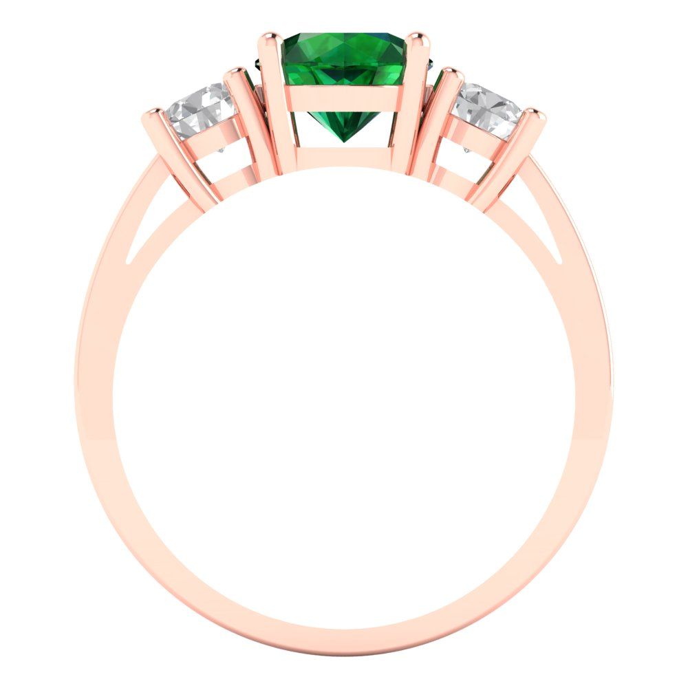1.5 cttw Simulated Emerald Three-Stone Engagement Ring - Solid Gold (Round Cut,6.5mm)