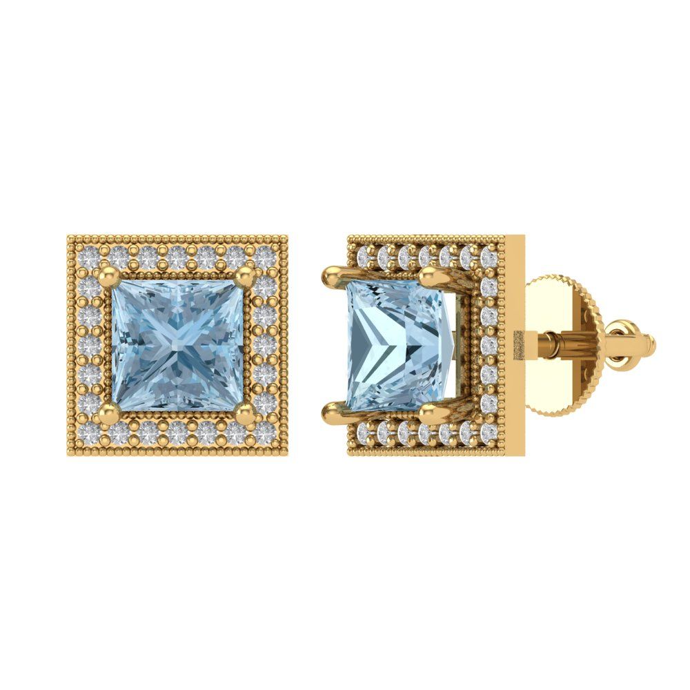 2.24 ctw Sky Blue Topaz Studs Earrings | 5.5mm Princess Cut White Gold Screw back | December Birthstone