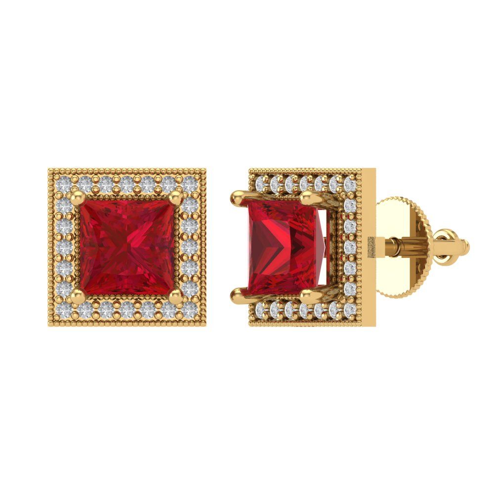 2.24 ctw Ruby Studs Earrings | 5.5mm Princess Cut White Gold Screw back | July Birthstone