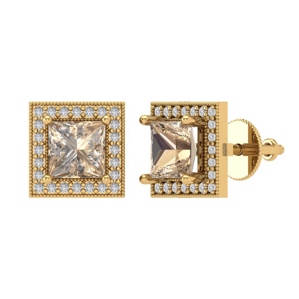 2.24 ctw Yellow Moissanite Studs Earrings | 5.5mm Princess Cut White Gold Screw back | April Birthstone