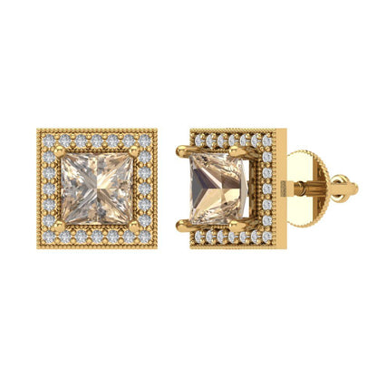 2.24 ctw Yellow Moissanite Studs Earrings | 5.5mm Princess Cut White Gold Screw back | April Birthstone