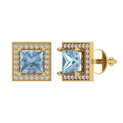 2.24cttw Aquamarine Gold-Plated 925 Silver Screw Back Stud Earrings