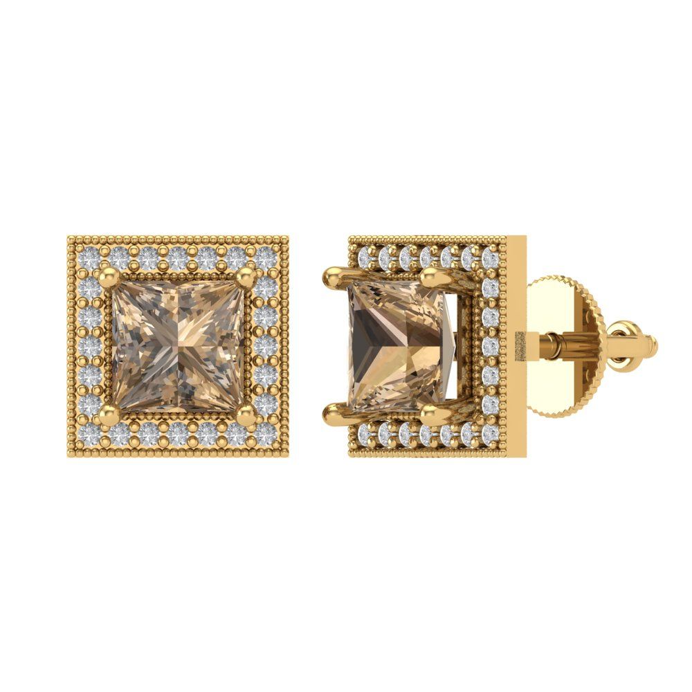 2.24 ctw Champagne Studs Earrings | 5.5mm Princess Cut White Gold Screw back | April Birthstone
