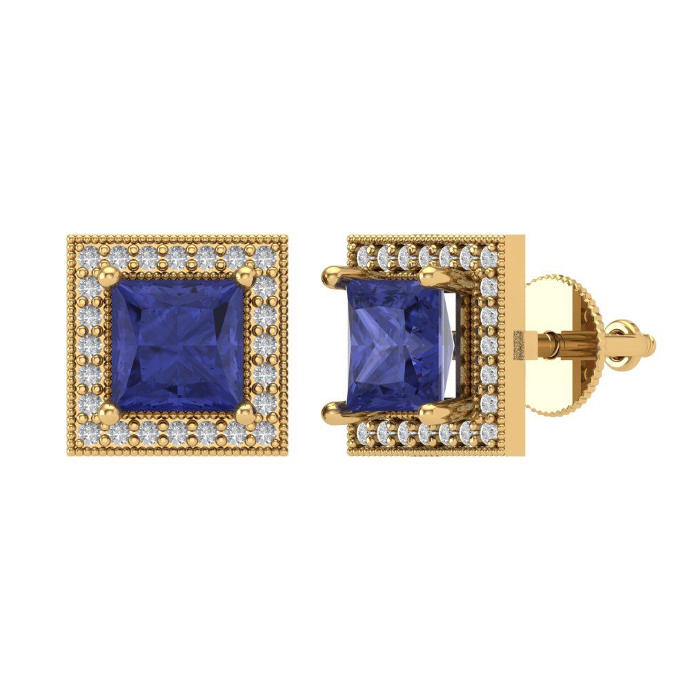 2.24 ctw Tanzanite Studs Earrings | 5.5mm Princess Cut White Gold Screw back | December Birthstone