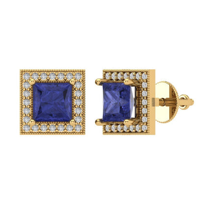 2.24 ctw Tanzanite Studs Earrings | 5.5mm Princess Cut White Gold Screw back | December Birthstone