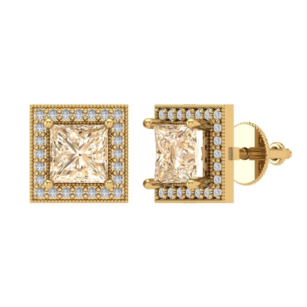 2.24 ctw Morganite Studs Earrings | 5.5mm Princess Cut White Gold Screw back | February Birthstone