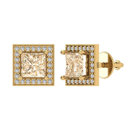 2.24 ctw Morganite Studs Earrings | 5.5mm Princess Cut White Gold Screw back | February Birthstone