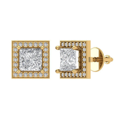 2.24 ctw Moissanite Studs Earrings | 5.5mm Princess Cut White Gold Screw back | April Birthstone
