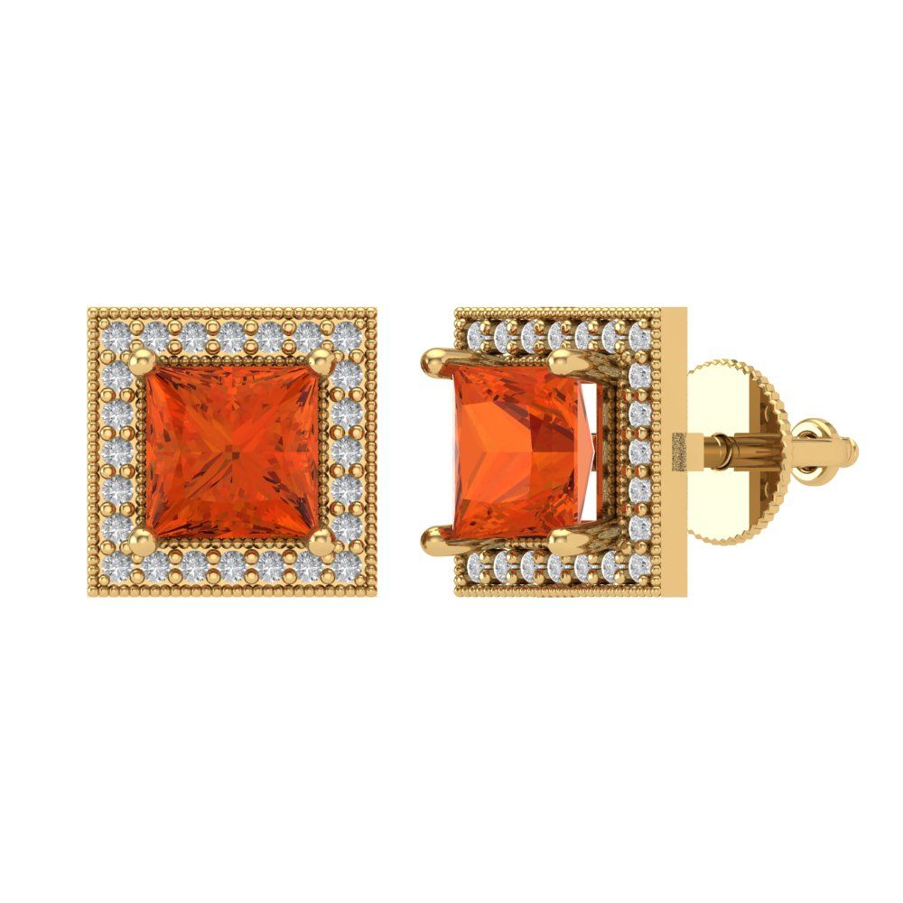2.24 ctw Red Zirconia Studs Earrings | 5.5mm Princess Cut White Gold Screw back | April Birthstone
