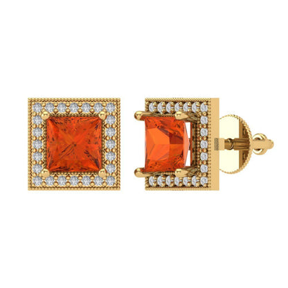 2.24 ctw Red Zirconia Studs Earrings | 5.5mm Princess Cut White Gold Screw back | April Birthstone
