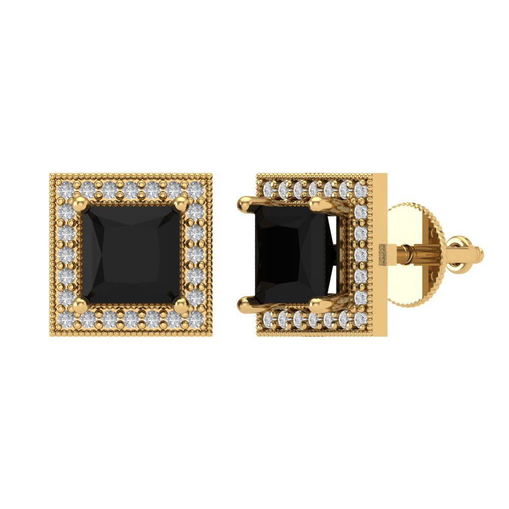 2.24 ctw Onyx Studs Earrings | 5.5mm Princess Cut White Gold Screw back | July Birthstone