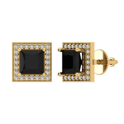 2.24 ctw Onyx Studs Earrings | 5.5mm Princess Cut White Gold Screw back | July Birthstone