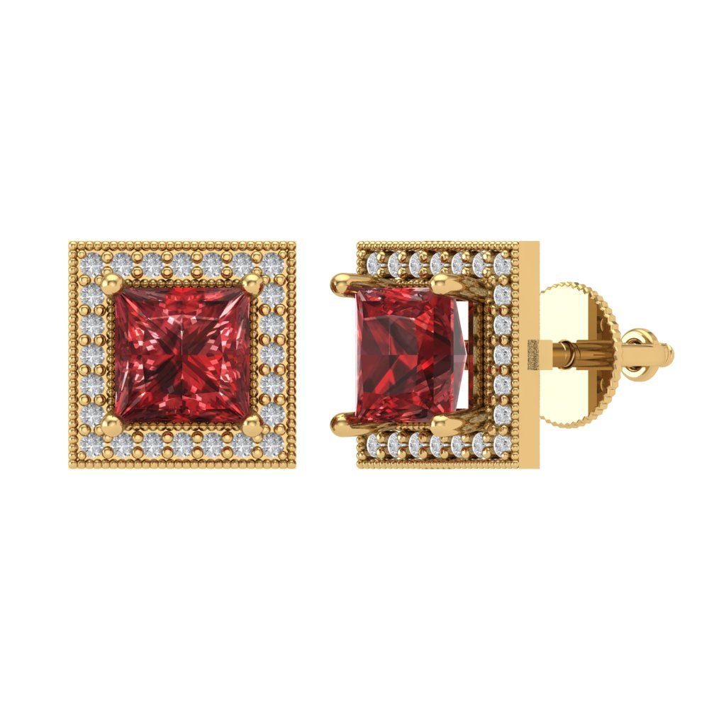 2.24 ctw Garnet Studs Earrings | 5.5mm Princess Cut White Gold Screw back | January Birthstone