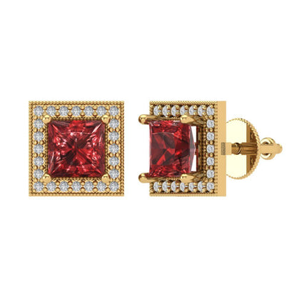 2.24 ctw Garnet Studs Earrings | 5.5mm Princess Cut White Gold Screw back | January Birthstone
